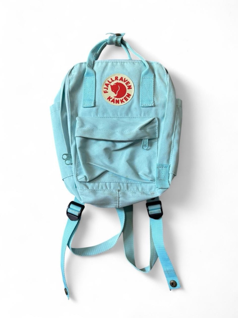 Fjallraven Kanken Kids Backpack in Light Teal with Red Logo